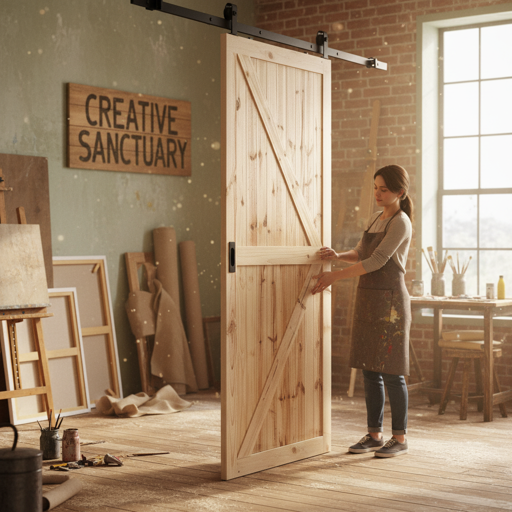 Internal Unfinished Knotty Pine Top Mounted Sliding Barn Door - Durable, Customizable, Space-Saving Design for Rustic Charm