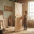 Premium Internal Unfinished Knotty Pine Top Mounted Sliding Barn Door - Durable, Customizable, Space-Saving Design for Rustic Charm