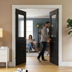 Premium Clear Glazed Internal Door Pair with Bevelled Edge Panels, Solid Core and Detailed Mouldings for Elegant Home Decor