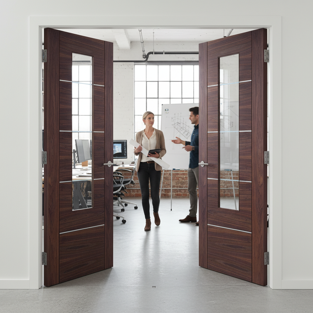 Premium Custom Made Glazed French Doors with Clear Etched Glass Panels and Aluminium Inlays for Stylish Home Design