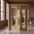 Premium Oak Glazed French Doors - Unfinished Internal Double Doors with Clear Safety Glass Panels for Maximum Light Flow