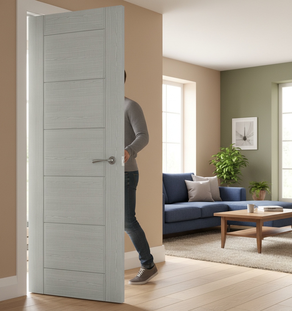Premium Internal Fully Finished Light Ash Grey Door with Solid Core and FSC Certification in Multiple Sizes