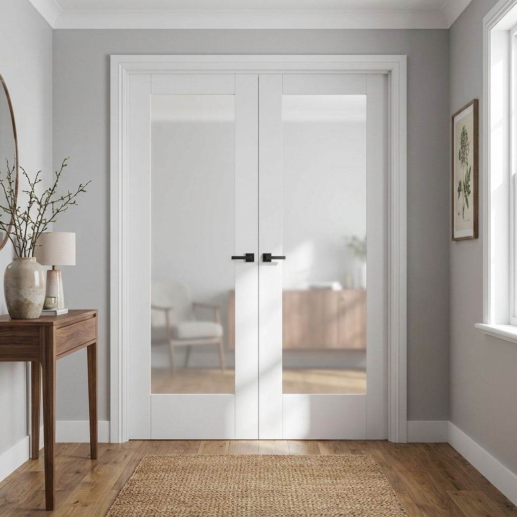Internal French Door with 1 Light Obscure Glass, White Primed Finish