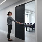 Premium Telescopic Pocket Door System in Charcoal Black with Wooden Jambs and Smooth Operation Features