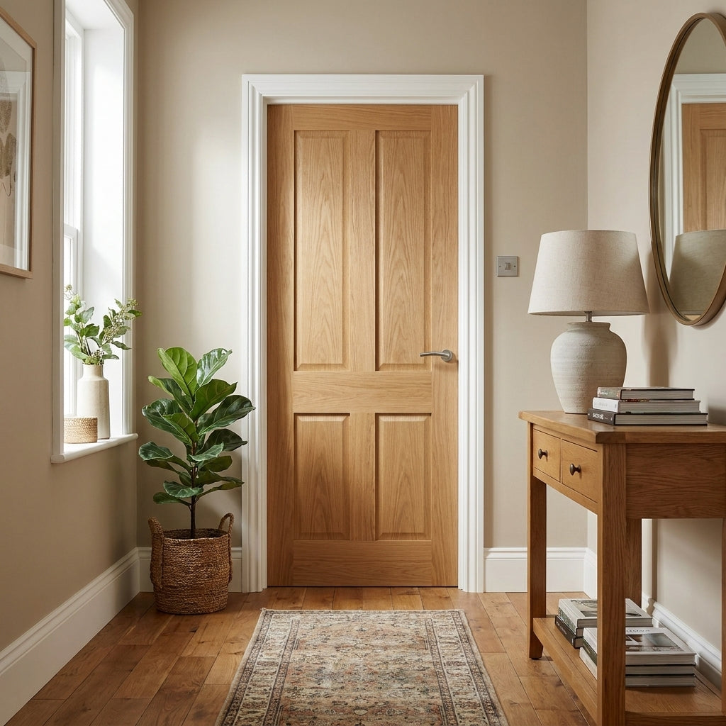 Internal Oak Door Unfinished Victorian Shaker 4 Panel Flat
