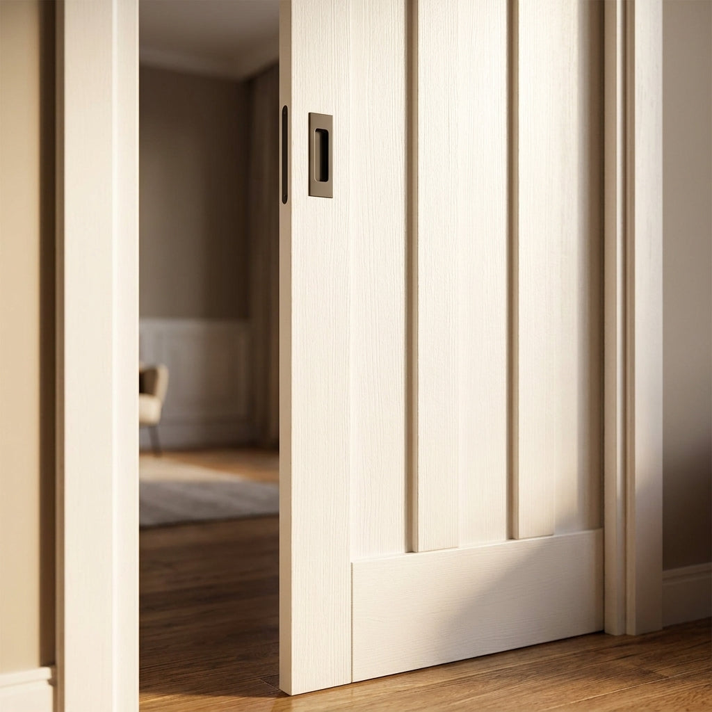 Internal White Pocket Door Set 100mm Framed Primed Ashton 3 Panel - detail view