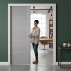 Premium Light Grey Double Pocket Door Set with Galvanised Steel Frame and Custom Size Options