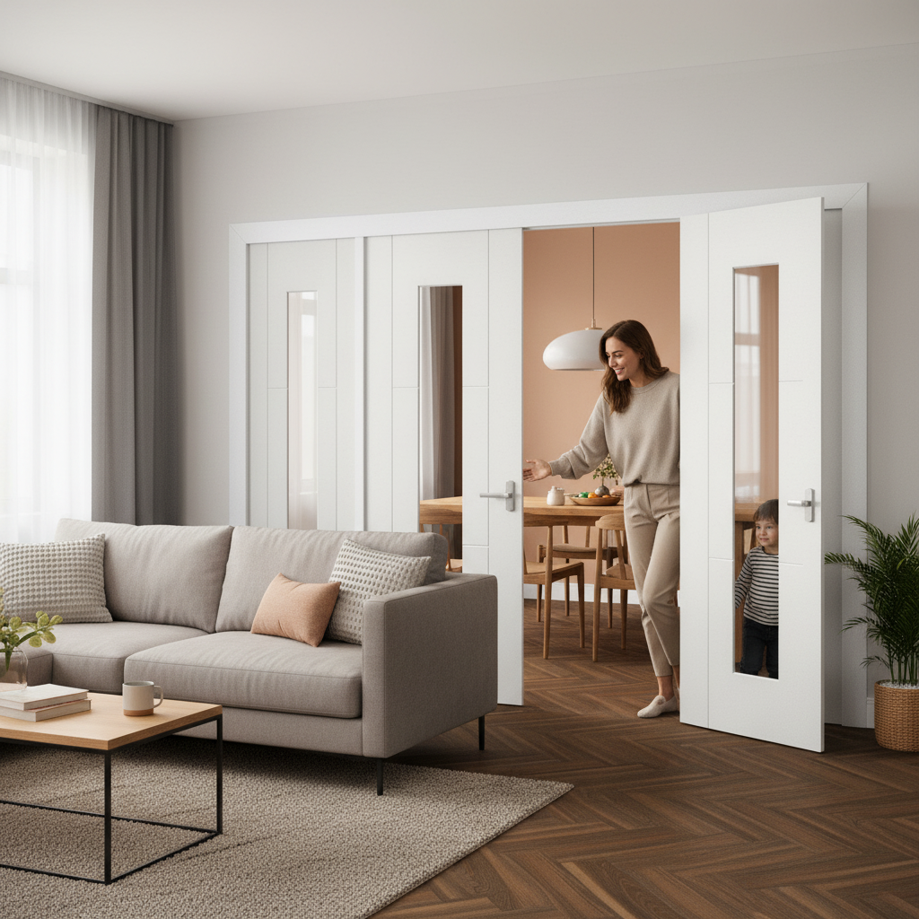 Internal Room Divider Set with Clear Glass Panels and White Primed Frame for Elegant Living Space Separation - Image 2