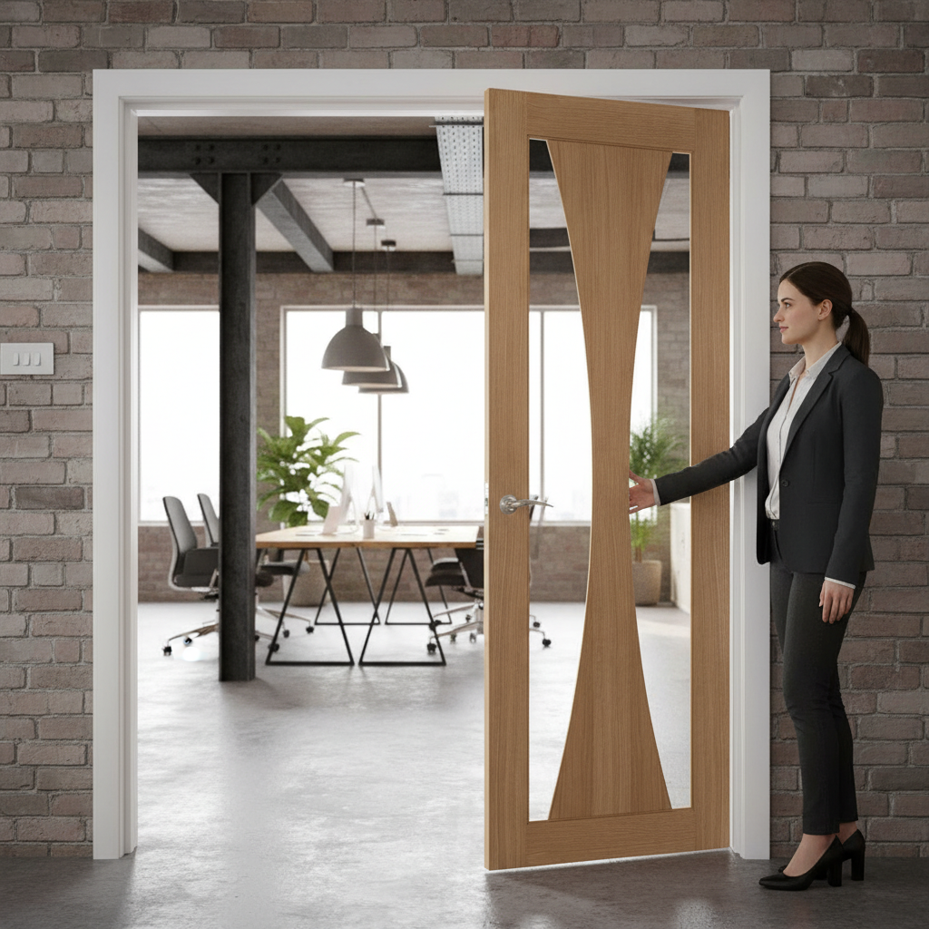 Premium Oak Internal Door Pair with Obscure Glazed Design - Modern Style and Custom Sizes Available