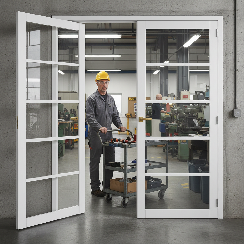 Premium Custom Made Industrial Style Door Pair - White Primed 5L with Solid Softwood Core and Pocket Door Compatibility