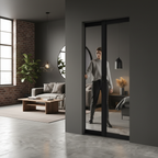 Industrial Pocket Door Set with Clear Glass Panel - Adjustable for Wall Sizes and Smooth Track System - Image 2