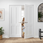 Premium Internal White Primed Victorian Shaker 4 Panel Door Pair for Elegant Interior Design - Image 2
