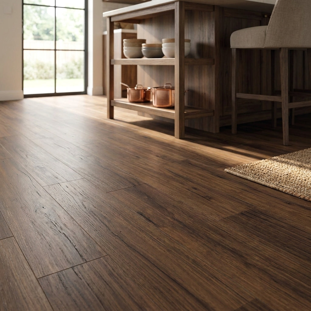 8mm Water-Resistant Walnut Laminate Flooring - Finish - detail view