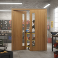 Premium Custom Made Clear Glazed FD30 Fire Door Pair - Fully Finished Internal Oak Design