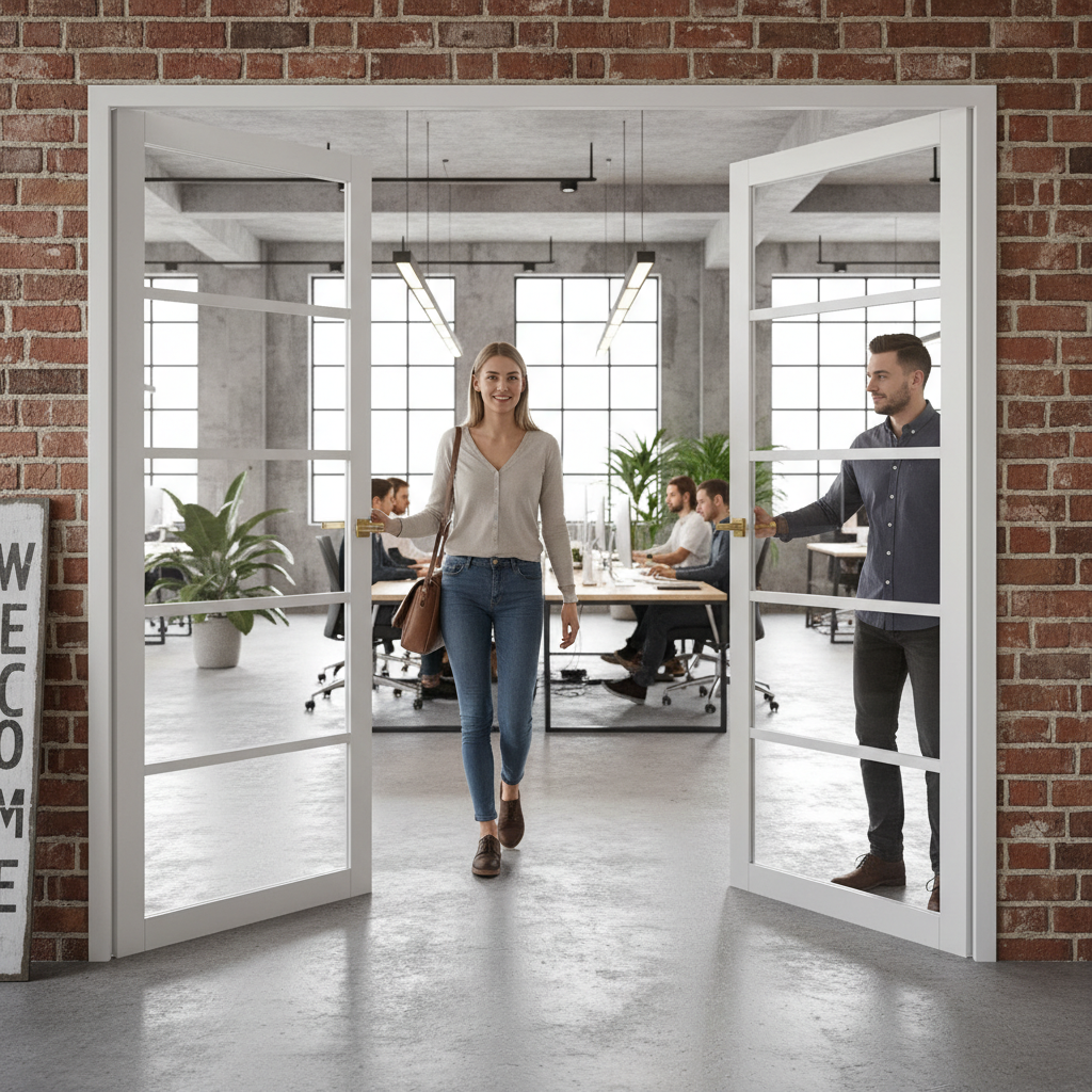 Premium Clear Glazed Industrial Style Door Pair - White Primed with Solid Softwood Core