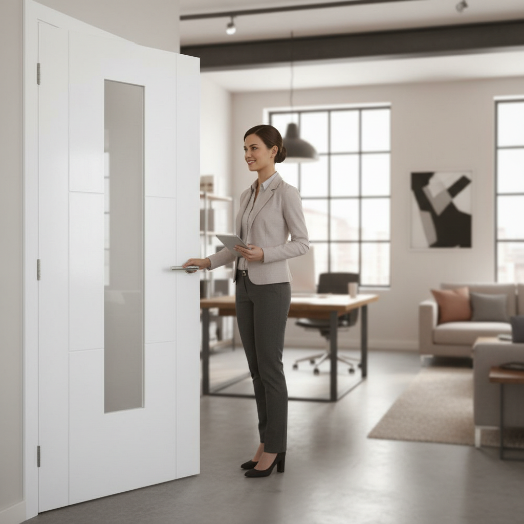 Premium Contemporary White Primed Internal Door with Clear Glazed Panel and 5 Ladder Design for Enhanced Light Flow