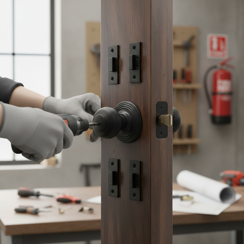 Premium Round Reeded Mortice Fire Door Knob Set - Matt Black Finish with Fire-Rated Components and 10-Year Guarantee
