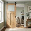 Internal Oak Sliding Door Unfinished 1930's 3 Panel with 1 Light Obscure Glass