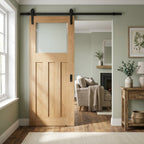 Internal Oak Sliding Door Unfinished 1930's 3 Panel with 1 Light Obscure Glass