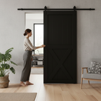 Premium Internal Primed 1 Panel X Brace Sliding Barn Door - High-Quality Timber with Black Top-Mounted Hardware for Modern Interiors - Image 2