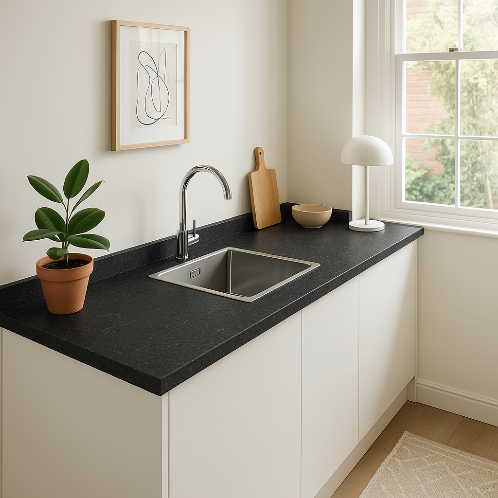 Square Edge Laminate Worktop in Black Slate, 3000mm x 600mm x 38mm