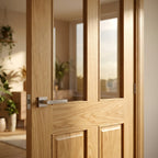 Internal Made-to-Measure Oak Victorian Shaker Door, Unfinished, 2 Panel, 2 Light Obscure Glass - detail view