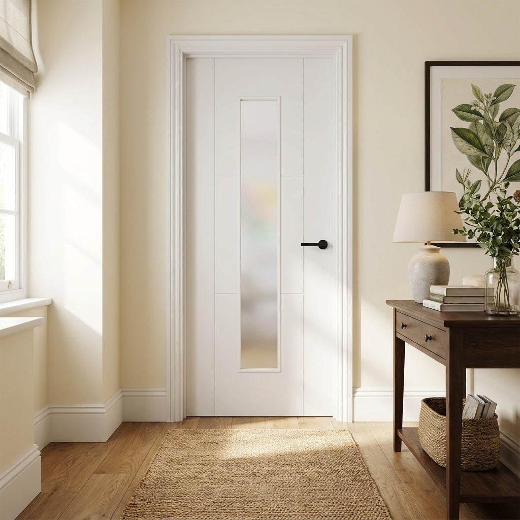 Internal White Door with 1 Light Obscure Glass, Primed Finish