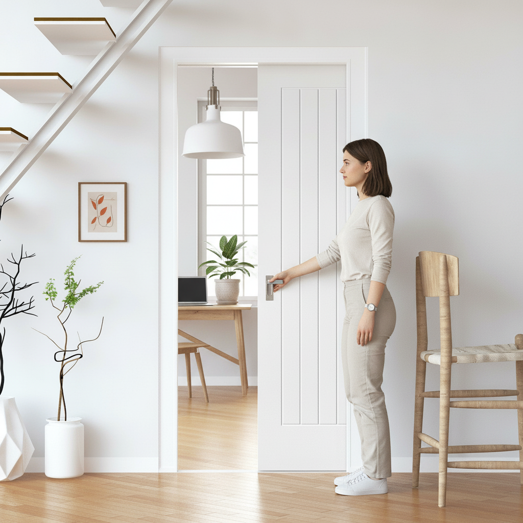 Professional White Primed Internal Cottage Style Pocket Door Set - Space-Saving Solution with Customizable Finish - Image 2