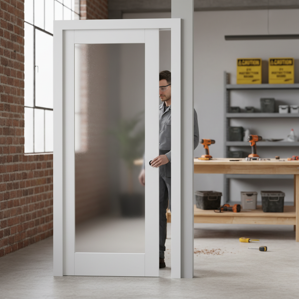 Premium Obscure Glazed Pocket Door Set with Galvanised Steel Frame and Adjustable Jambs for Modern Interior Design