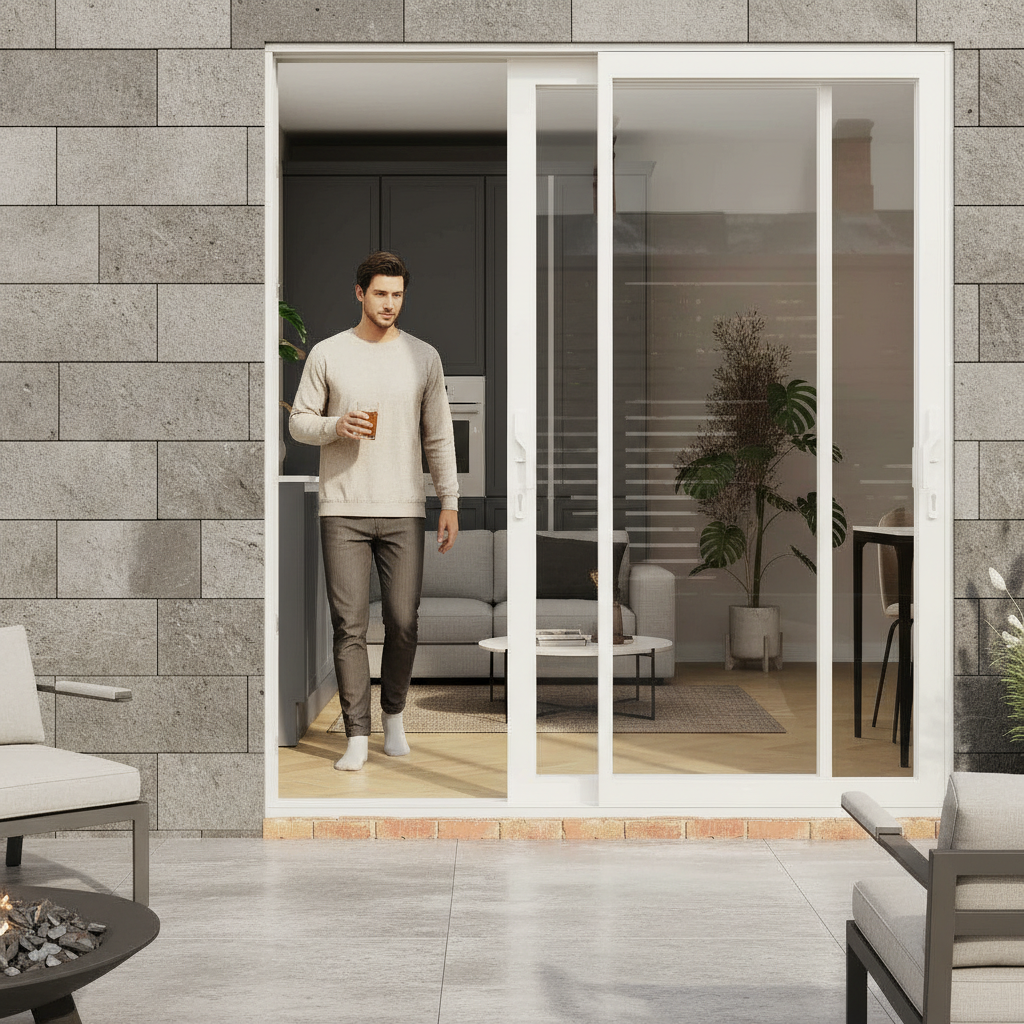 Premium 10ft White Aluminum Inline Sliding Doors with Multi-Point Locking System and Double Glazed Thermal Efficiency