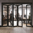 Premium 5 Door Industrial Style Folding Doors with Slim Profile Frames and Large Glass Panels for Home and Apartment Use