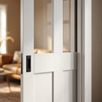 Internal White Primed Victorian 2 Panel 2 Light Clear Glass Pocket Door Set - detail view