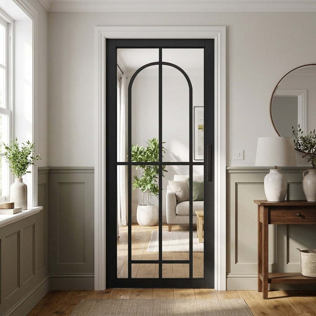 Internal 10 Light Jet Black Fully Finished Arch Industrial Studio Door
