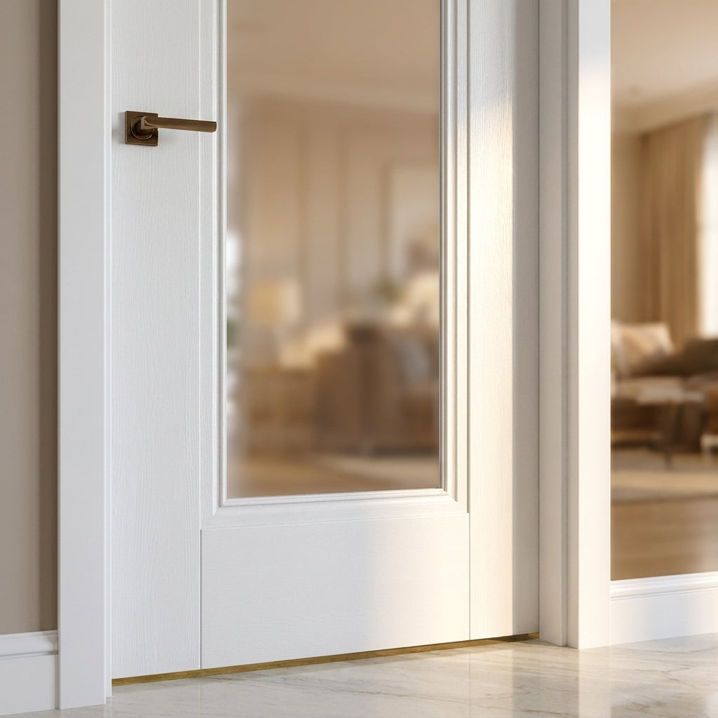 Internal White Door with 1 Light Obscure Glass, Primed Finish, Made to Measure - detail view