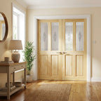 Internal French Door with 2 Panel 2 Light Campion Glass, Unfinished Pine