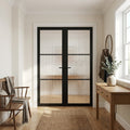 Internal Double Door with Jet Black Finish, 3 Light Reeded Toughened Glass