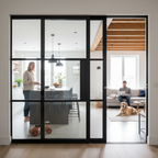 Premium Telescopic Pocket Door System with Clear Glass Panels and Adjustable Features for Efficient Space Management