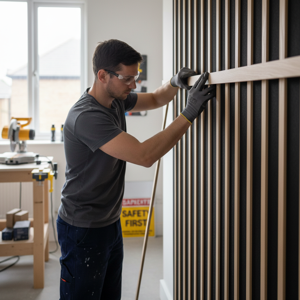 Premium 2.4m Wall Panelling Trim in Light Walnut Finish - Sophisticated Acoustic Solution for Home Interiors