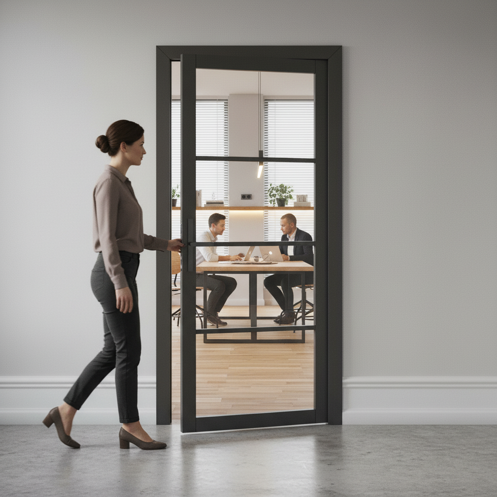 Premium Internal Primed Industrial 2.0 Lifestyle Door with 4 Clear Glass Panes and Double Coat Finish - Image 2