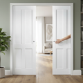 Premium 4 Panel White Double Pocket Door Set with Galvanised Steel Frame and Adjustable Jambs for Elegant Space-Saving Solutions