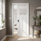 Internal Pocket Door Set 1930's Style, White Primed, Clear Glass, 100mm