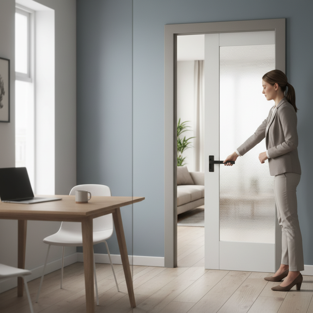 Premium White Primed Internal Pocket Door Set with Ocean Glass Panel for Modern Interiors