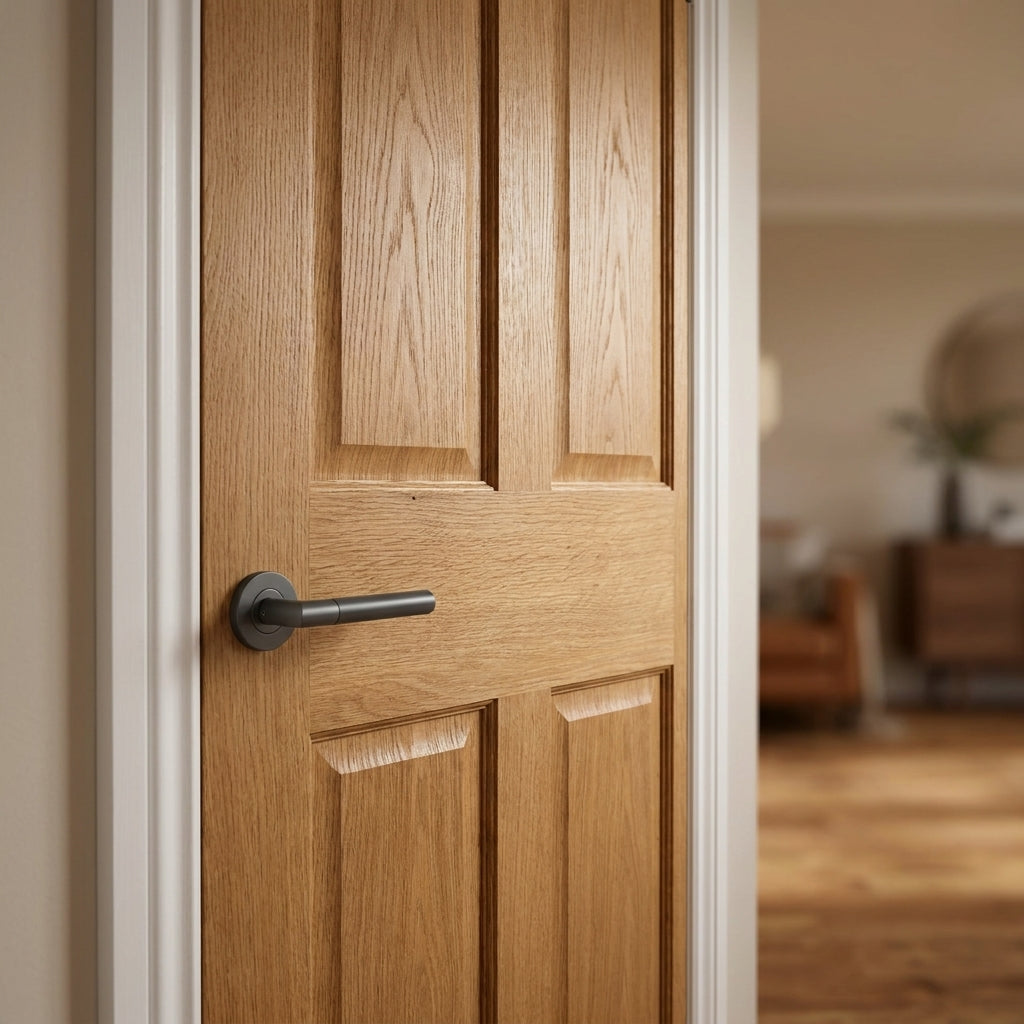 Internal Oak Door Unfinished Traditional Victorian 4 Panel - detail view