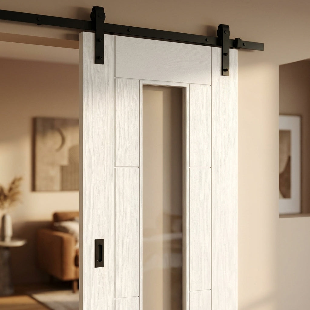 Internal White Sliding Door 3 Panel Primed Finish Clear Glass 1 Light - detail view