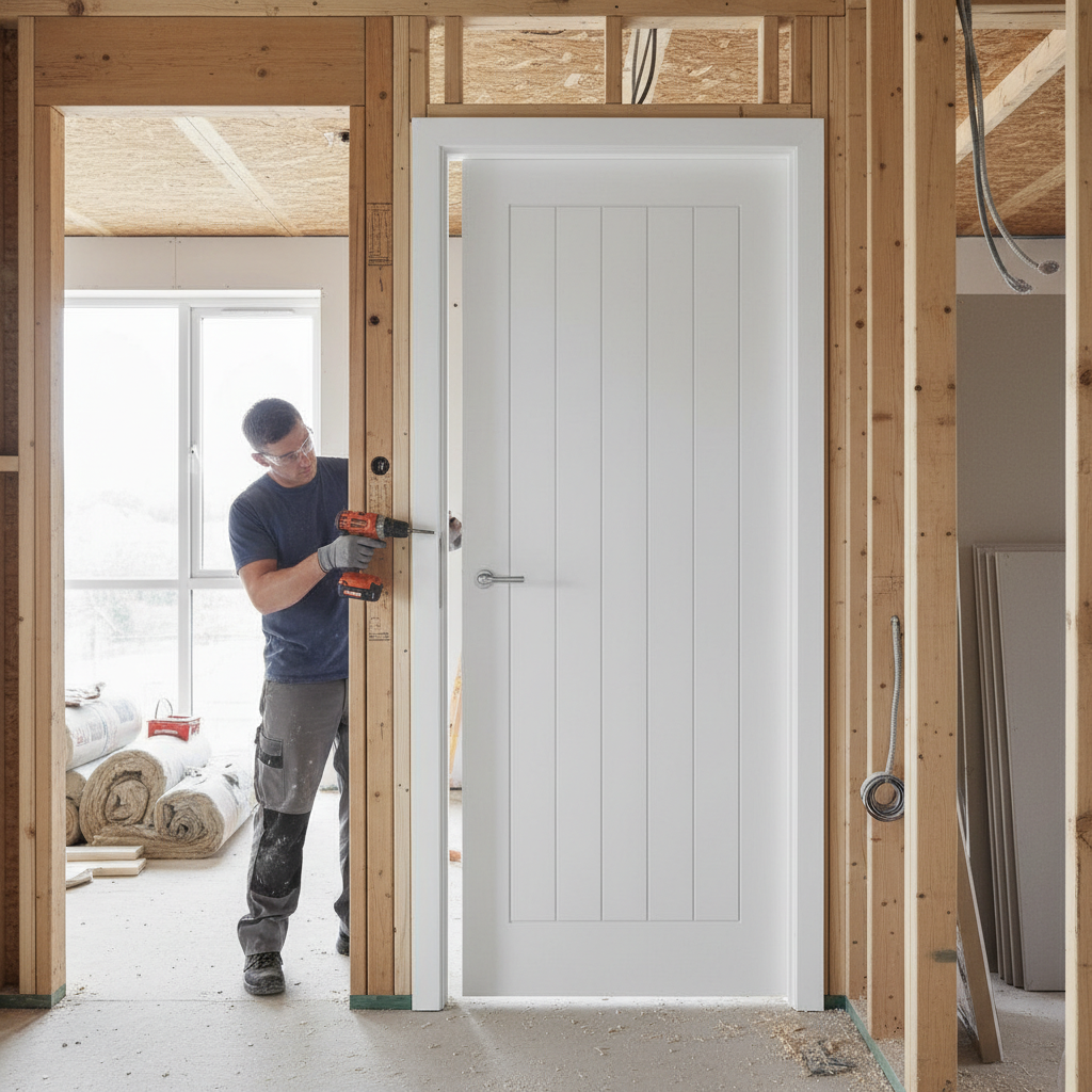Premium Cottage White Primed FD30 Fire Door with Smooth Finish and Ladder Style Grooves for 30 Minutes Fire Safety