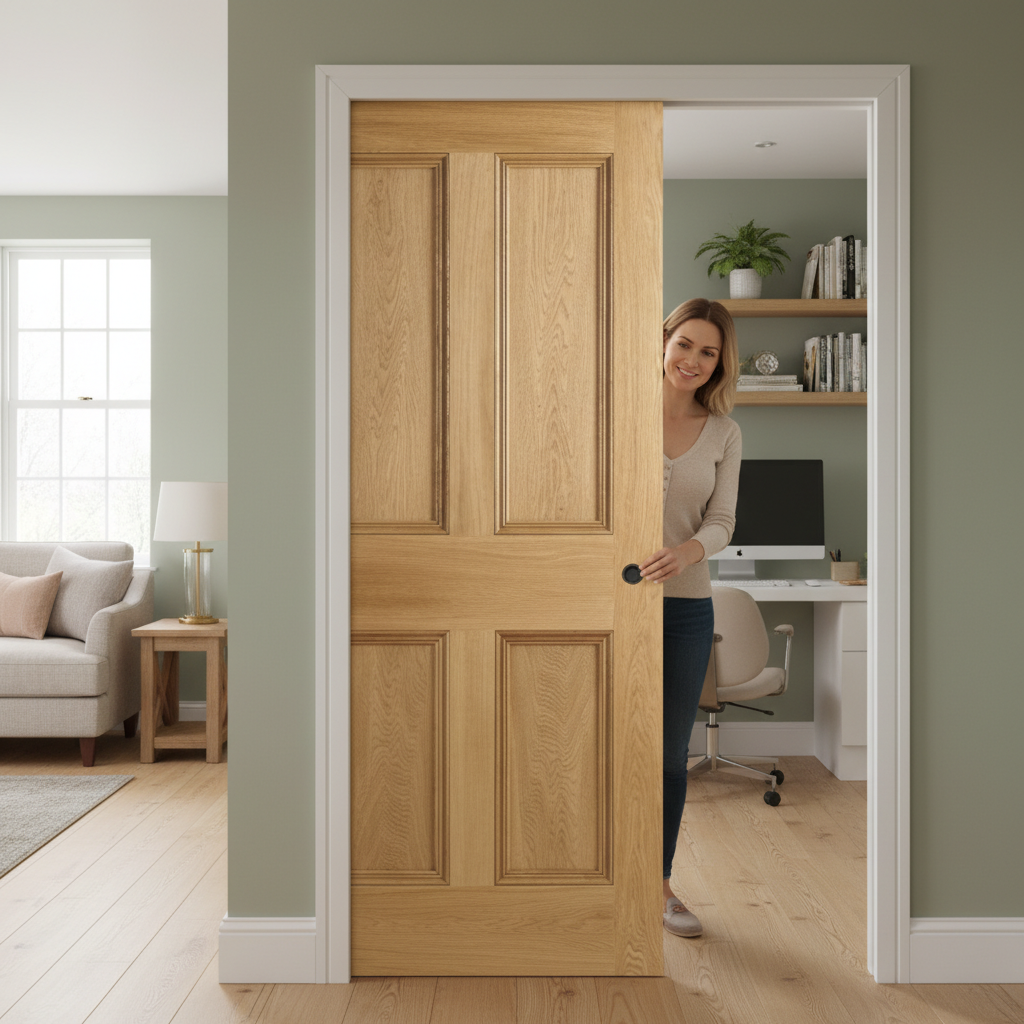Premium Flat Panel 4P Pocket Door System with Adjustable Jambs and Soft Close Options for Elegant Interior Spaces