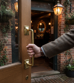 Premium Pub Style Door Pull Handle - Ergonomic Grip with Square Roses for Commercial Applications, 251mm Length