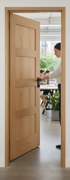 Premium Contemporary 4 Panel Oak Fire Door - Fully Finished, 30-Minute Fire Rating for Modern Interiors