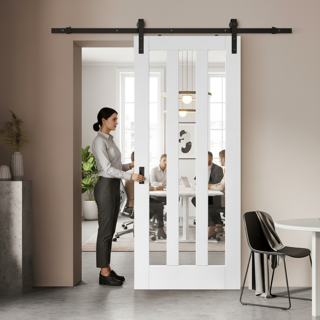 Premium Internal Primed Sliding Door Set with 3 Clear Glass Panes for Modern Interiors - Image 2