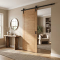 Internal Oak Bypass Sliding Door, Fully Finished, Black Face Mounted